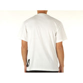 Back view of a man wearing a white Adidas t-shirt for men with short sleeves and a crew neck