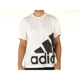 White Adidas t-shirt for men with large black logo print on front by TuModa