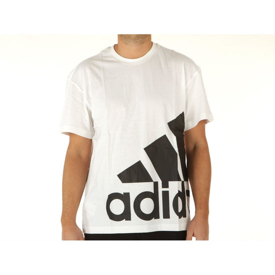 White Adidas t-shirt for men with large black logo print on front by TuModa
