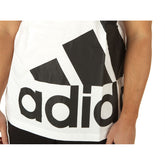 Close-up of Adidas t-shirt for men in white with bold black logo print by TuModa