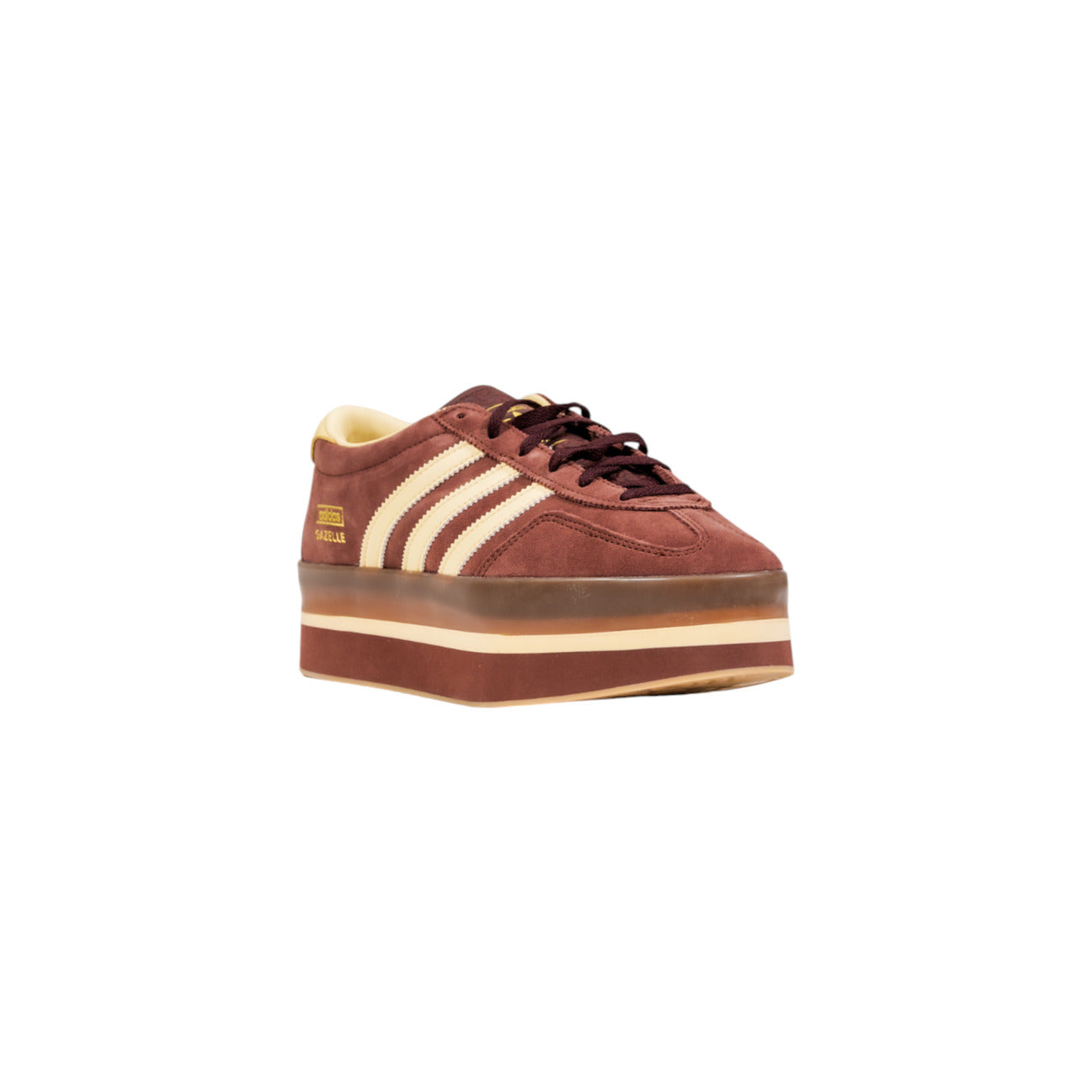 Adidas women’s sneakers brown suede platform design with cream stripes and thick sole