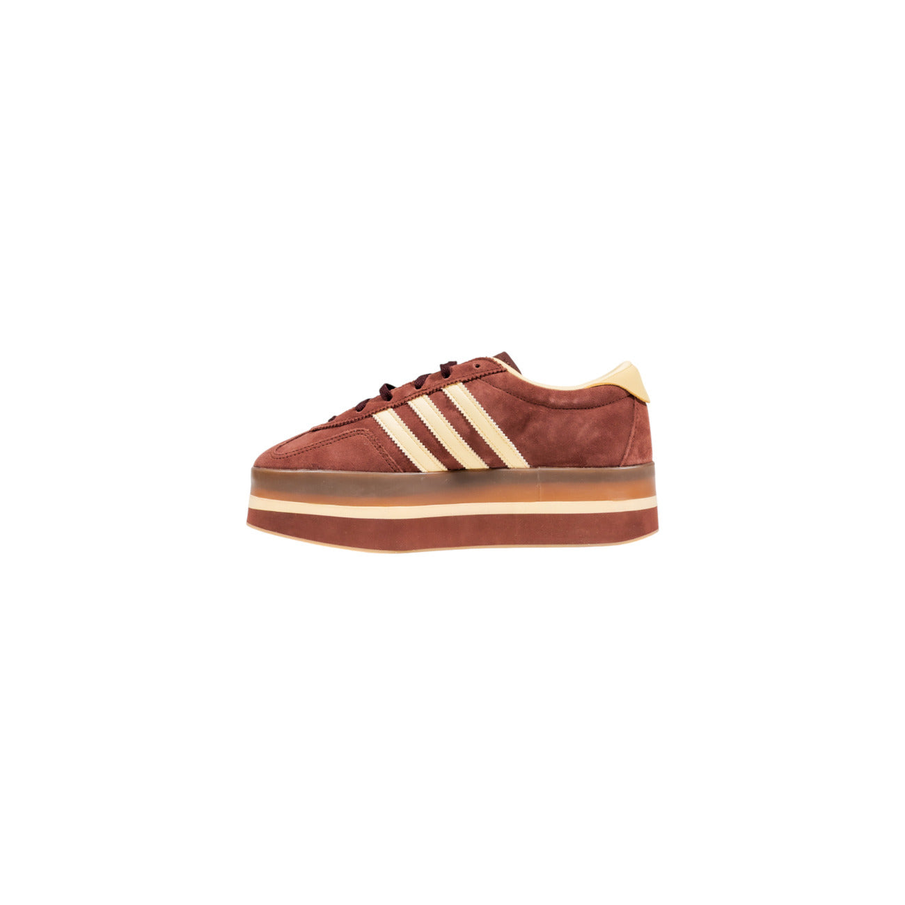Adidas women’s sneakers in brown suede with cream stripes and thick platform sole