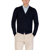 Yos Hombre Cárdigans en azul con cuello en V y cierre de botones, ideal para otoño e invierno.